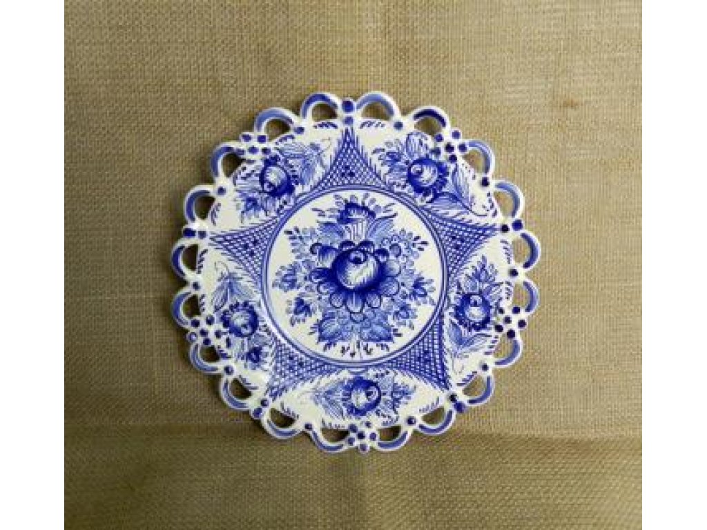 Keramický tanier - jedna čipka, modrý vzor