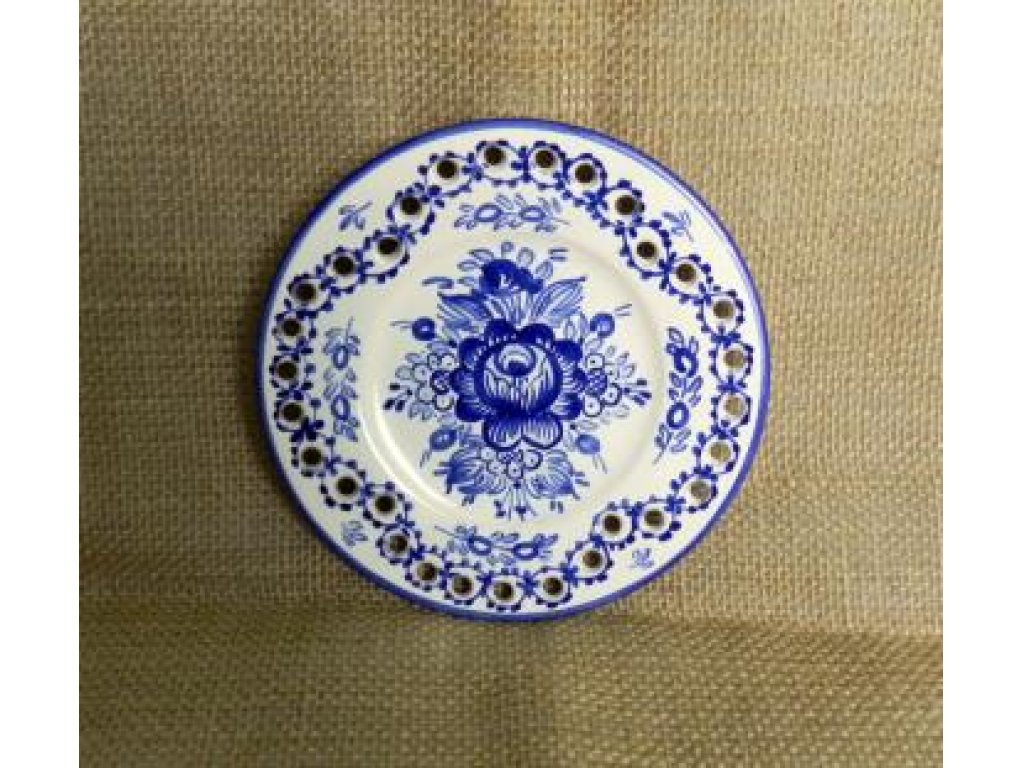 Keramický talířek dírkový modrý vzor - malý
