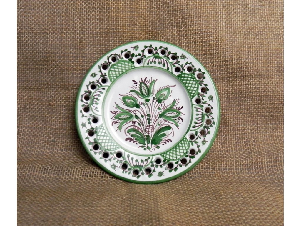 Keramický tanier malý - otvor, zelený a biely