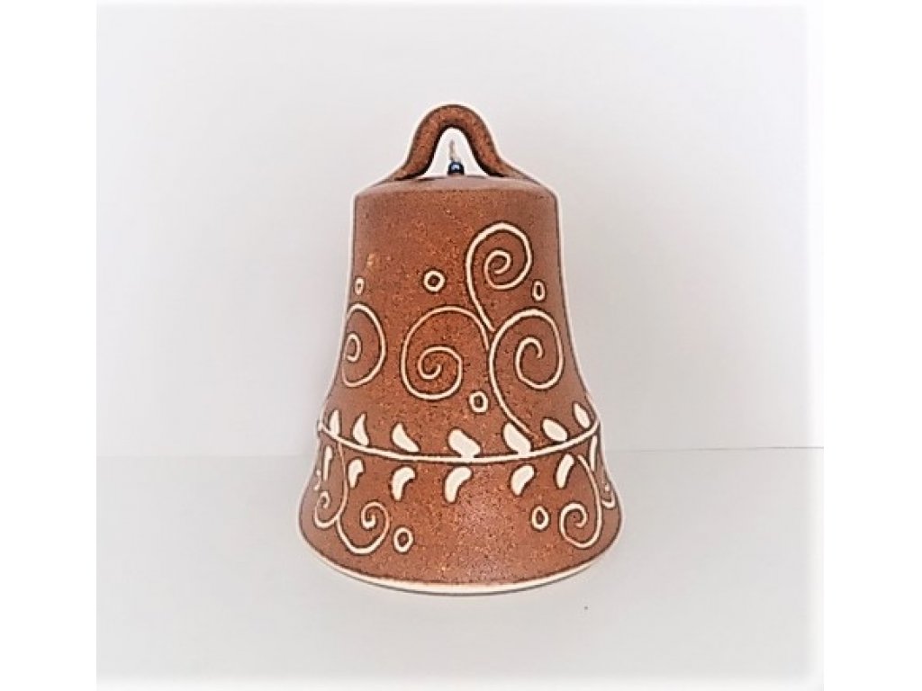 Keramický zvon hnedý, vyrezávaný