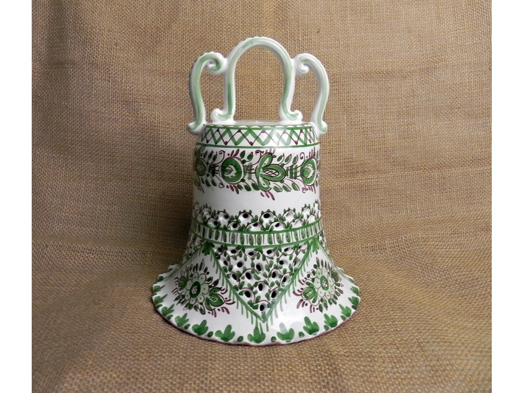 Keramický zvonek řezaný - zelený a bílý