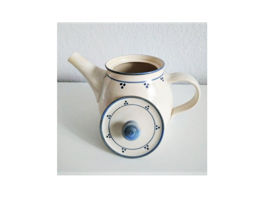 Konvička na čaj , modro-bílá kamenina - 0,9 l