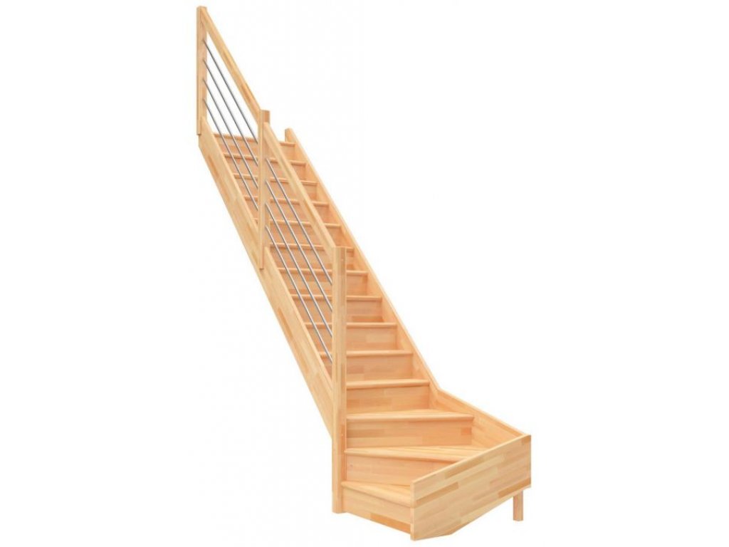Mlynářské dřevěné schody bez podstup. 1/4 zatočení dole - buk - C.