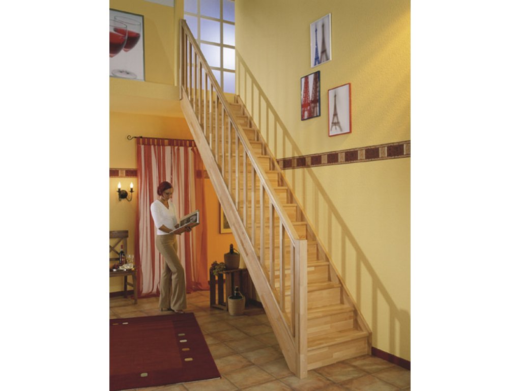 Mlynárske drevené schody rovné s podestou - smrek - D.