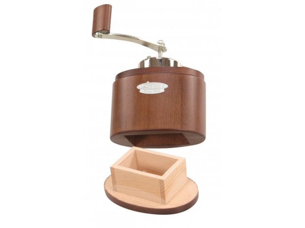 Ručný mlynček na kávu drevený, oválny hnedý 19,5x13x5x9 cm vrátane rukoväte