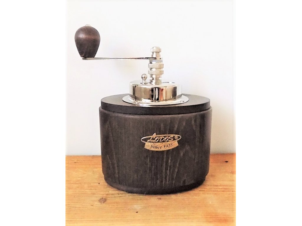 Ručný mlynček na kávu drevený, oválny tmavý 19,5x13x5x9 cm vrátane rukoväte
