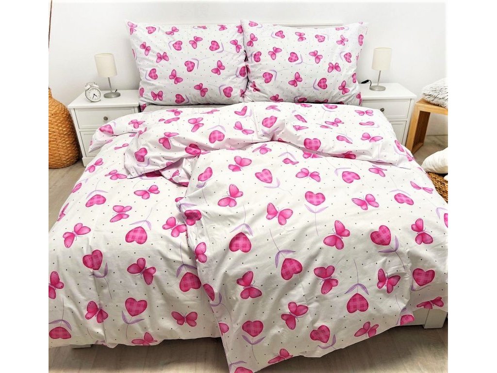 Srdce ružové - bavlnená posteľná bielizeň 140x200