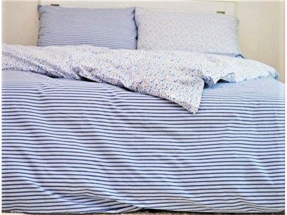 Bavlnená posteľná bielizeň 140x220 - Kvety + pruhy m.