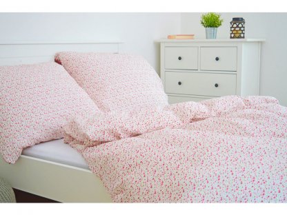 Bavlnená posteľná bielizeň Kvety červená 200x220 + 2x 70x90