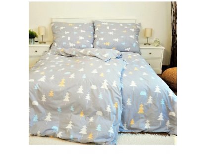 Bavlnené posteľné prádlo Stromy sivé 140x200 + 70x90