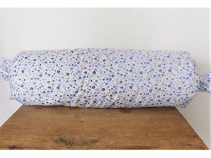 Bavlněný polštář - váleček - květy modré