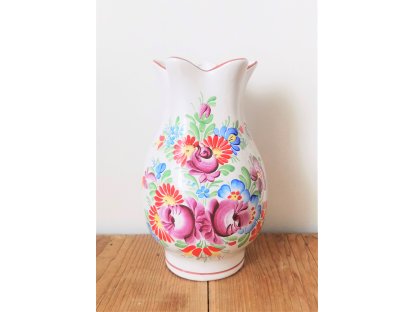 Chodská dekorativní keramická váza, vlnky, malovaná