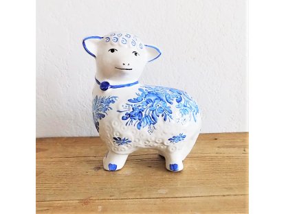 Chodská keramická ovečka - maľovaná na modro