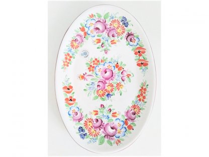 Chodský keramický oválný talíř s barevnými květy