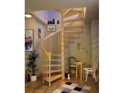 Drevené točité schody, borovica, 12 stupňov - priemer 140 cm