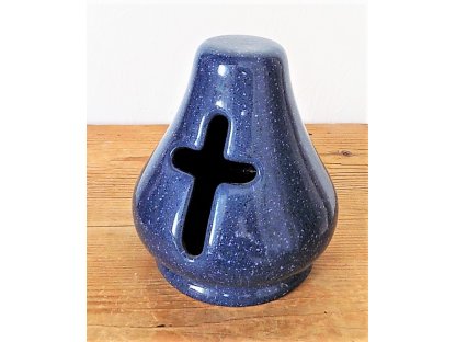 Hřbitovná lucerna, lampa - kamenina - mramorovo modrá
