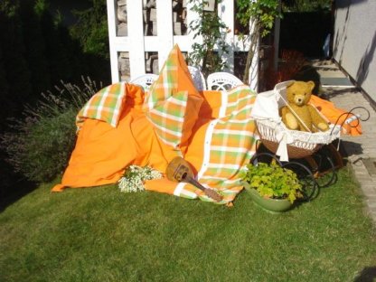 Kanafas posteľná bielizeň Letná + oranžová , prikrývka 140x220 + vankúš 70x90