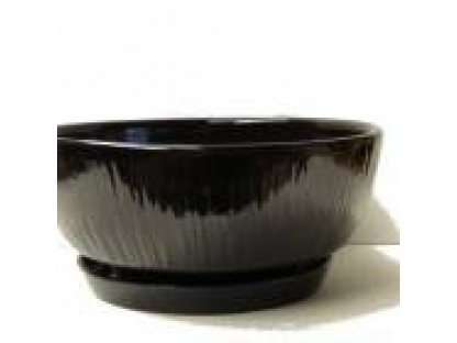 Keramická miska, dekor 84, priemer 40 cm s tanierom - čierna lesklá