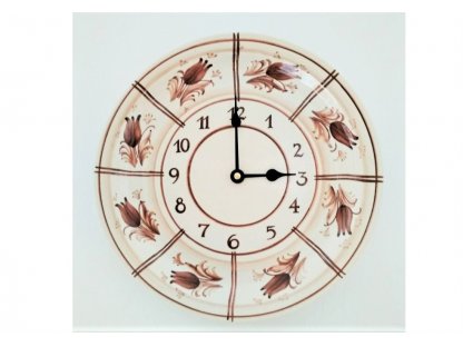 Keramické hodiny hnedé kvety HR - priemer 26 cm