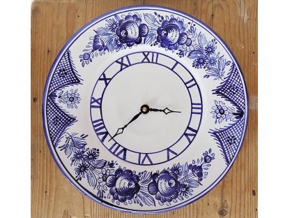 Keramické hodiny modré a biele kvety TU, priemer 28 cm