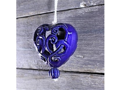 Keramické srdce vyřezávané - kobalt - modrá
