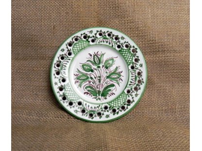 Keramický talířek malý - dírkový, zelenobílý