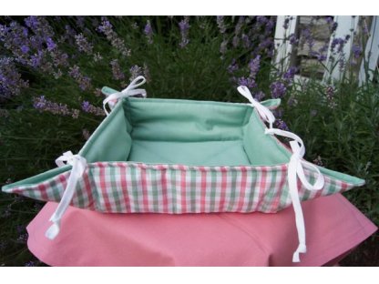 Košíček kanafas, na pečivo, Nikola 0,5 , zelená+růžová, pruhy, 35x35/6 cm