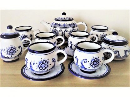 Modrá keramická čajová súprava