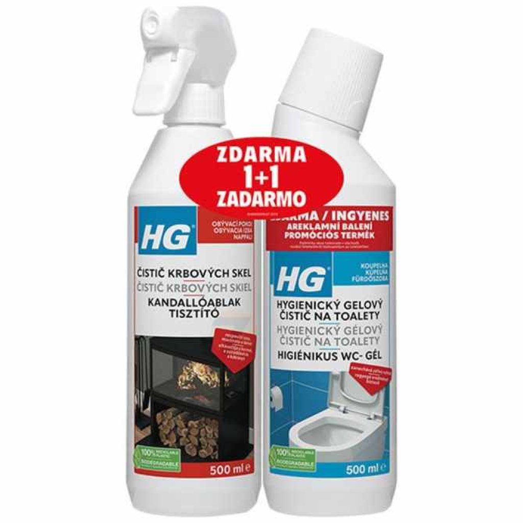 HG Detergente per Vetri di Caminetti 500ml e HG Gel Igienico per la Pulizia del WC 500ml