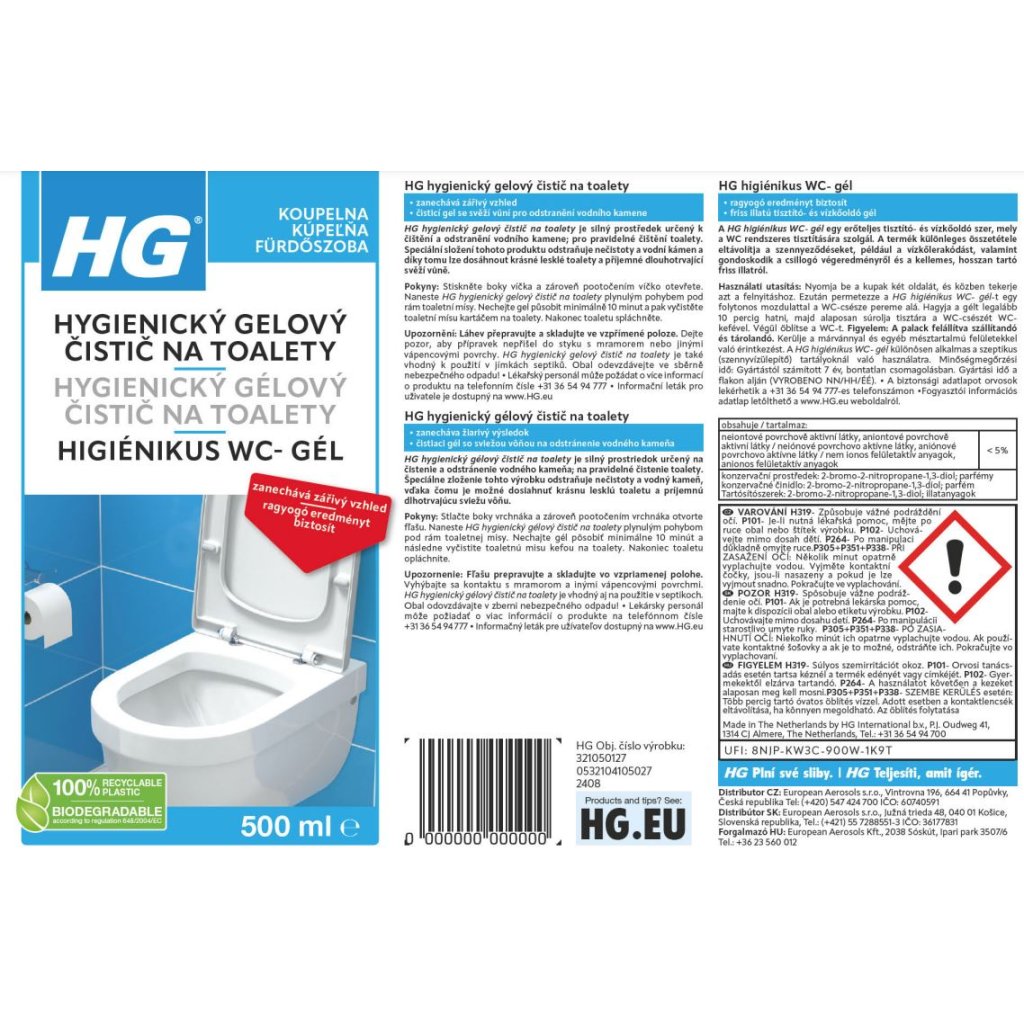 HG Nettoyant pour Vitres de Cheminée 500ml et HG Gel Hygiénique pour Toilettes 500ml