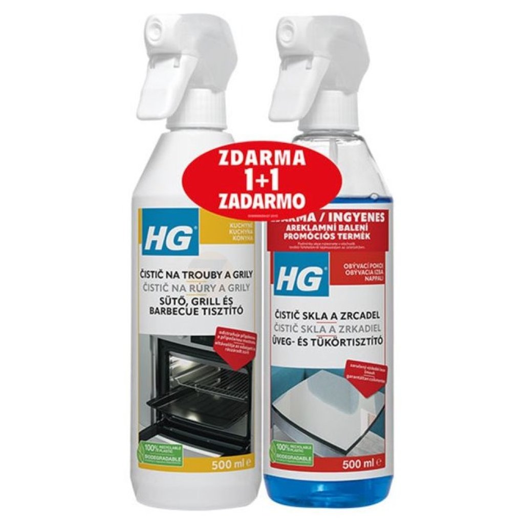 HG Detergente per forno e grill 500 ml e HG Detergente per vetri e specchi 500 ml