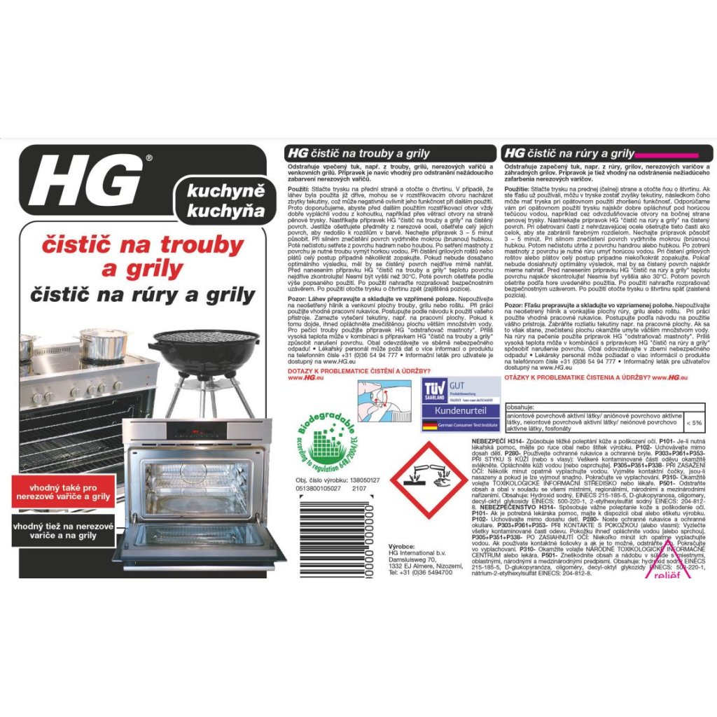 Limpiador HG Para Hornos, Parrillas Y Barbacoas, Spray De 500 Ml, Elimina Grasa Y Quemado Fácilmente