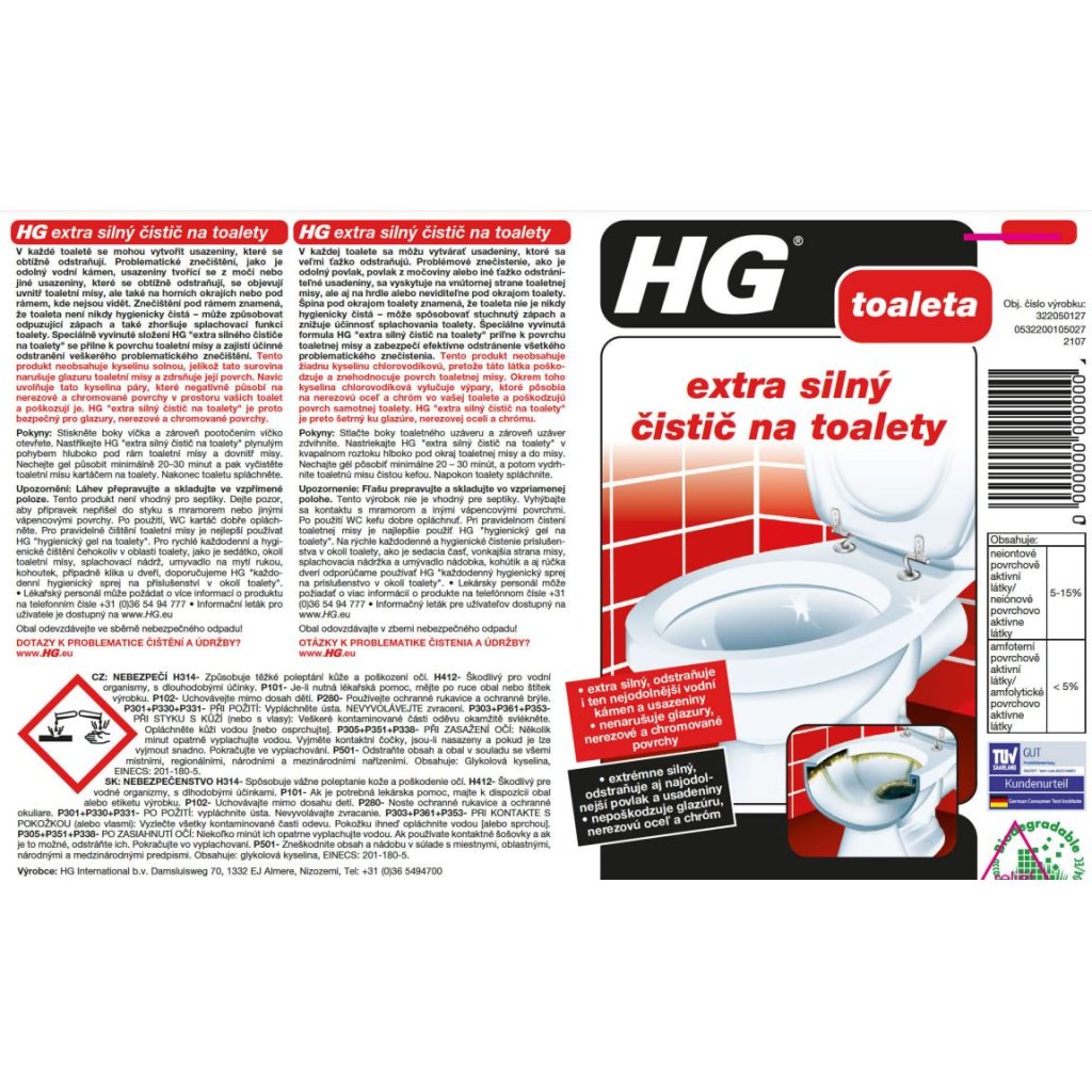 HG Extra silný gélový čistič na toalety 500ml