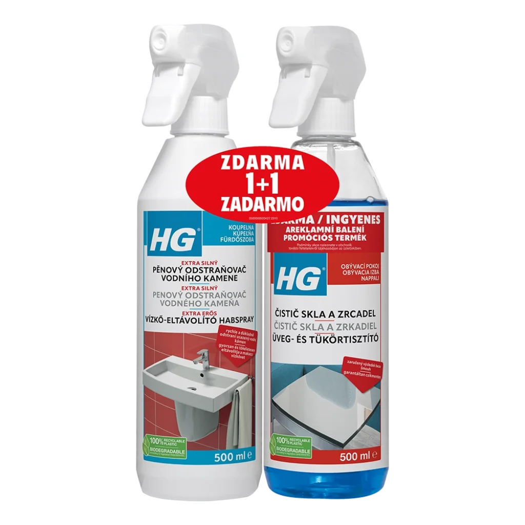 HG Détartrant mousse 500 ml et HG Nettoyant vitres et miroirs 500 ml