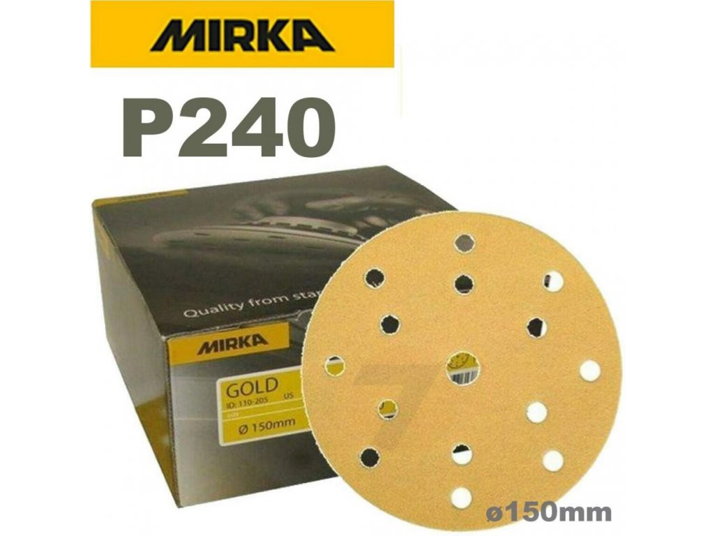 Papel de lija Mirka Gold Ø150mm 15 agujeros velcro P240