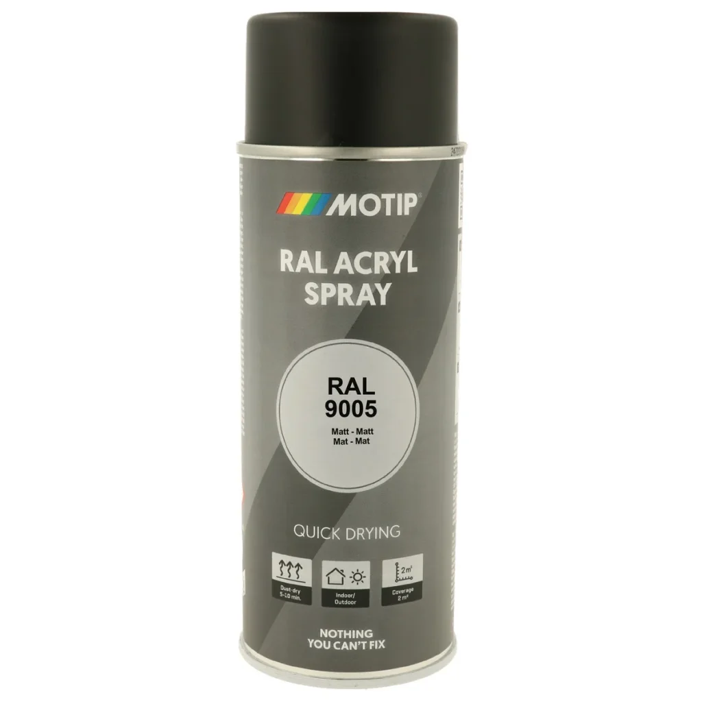 Motip akrylová rychleschnoucí barva RAL 9005 černá matná ve spreji 400 ml