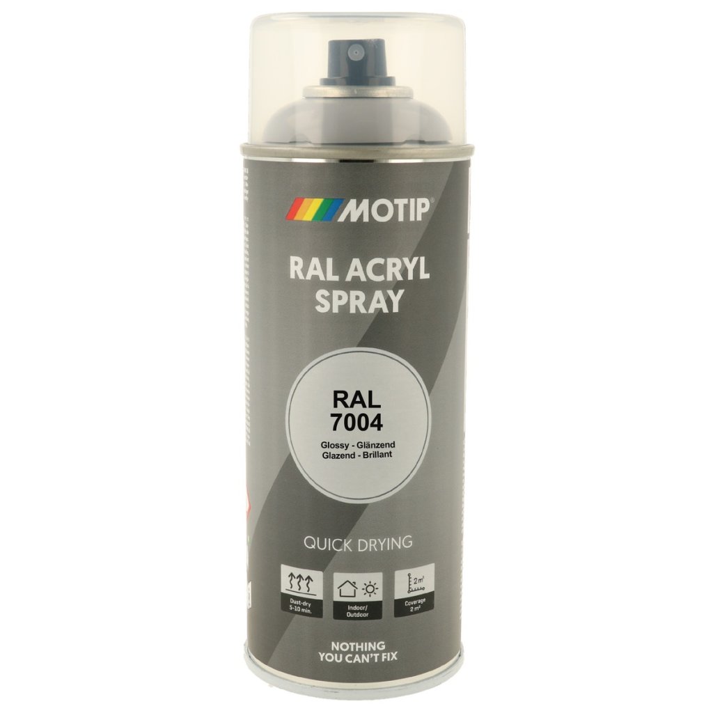 Motip Akrylový rychleschnoucí lak RAL 7004 Signální šedá lesklá barva ve spreji 400 ml