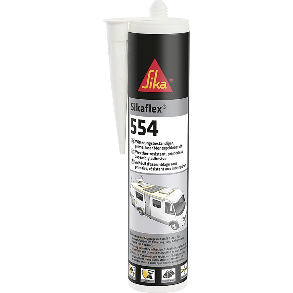 SikaFlex 554 Bezzákladové montážne lepidlo odolné voči poveternostným vplyvom biele 300 ml