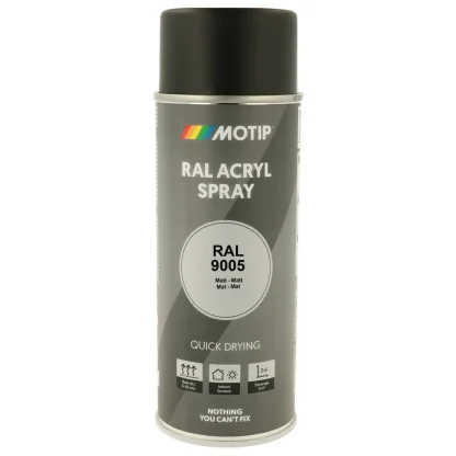 Motip akrylová rychleschnoucí barva RAL 9005 černá matná ve spreji 400 ml