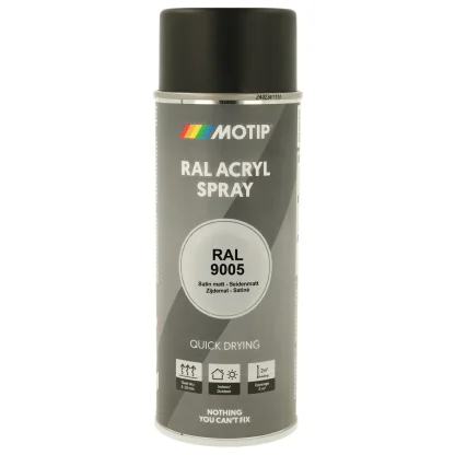 Motip akrylová rychleschnoucí barva RAL 9005 černa polomatná ve spreji 400 ml