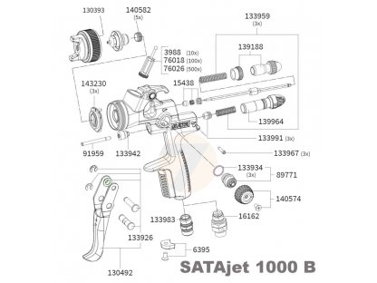 Satajet 1000 B RP nozzle 1.3 Spray Gun, QCC reusable plastic Cup 0.6 L, swivel joint
