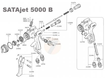 Satajet 5000 B HVLP 1.3 stříkací pistole, nádobka QCC 0.6ltr, ot. kloub