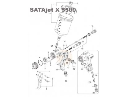 SATAjet X 5500 RP 1.3 cc stříkací pistole, nádobka RPS 06/09 l, ot. kloub