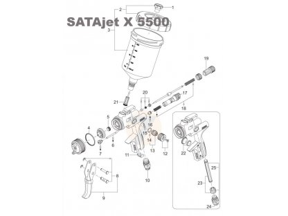 Pistola SATAjet X 5500 RP Bionic 1.3 I, depósito RPS 06/09 l, articulación giratoria