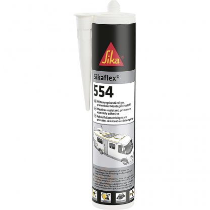 SikaFlex 554 Bezzákladové montážne lepidlo odolné voči poveternostným vplyvom biele 300 ml