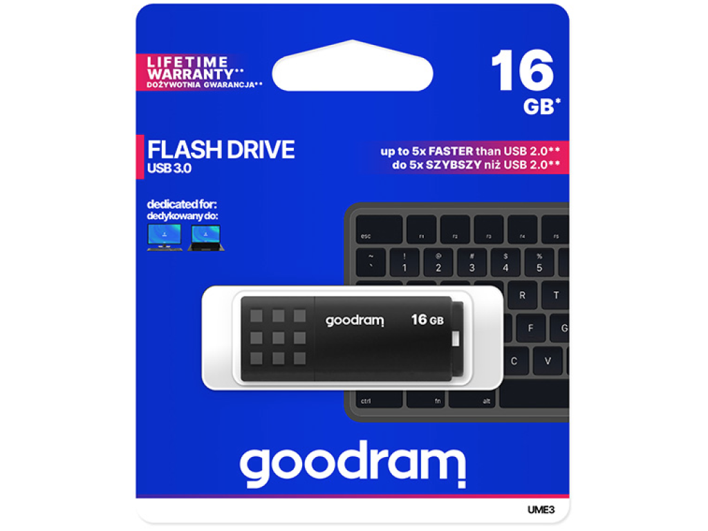 Goodram USB flash disk, USB 3.0, 16GB, UME3, black