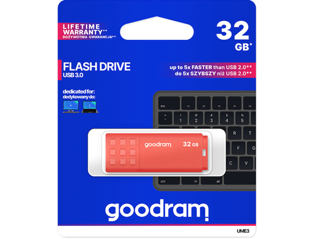 Goodram USB flash disk, USB 3.0, 32GB, UME3, orange