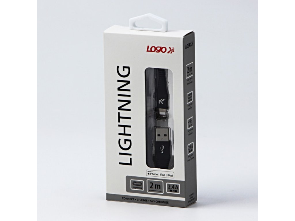 Kabel USB (2.0),C89,2m,černý USB A M- Apple Lightning