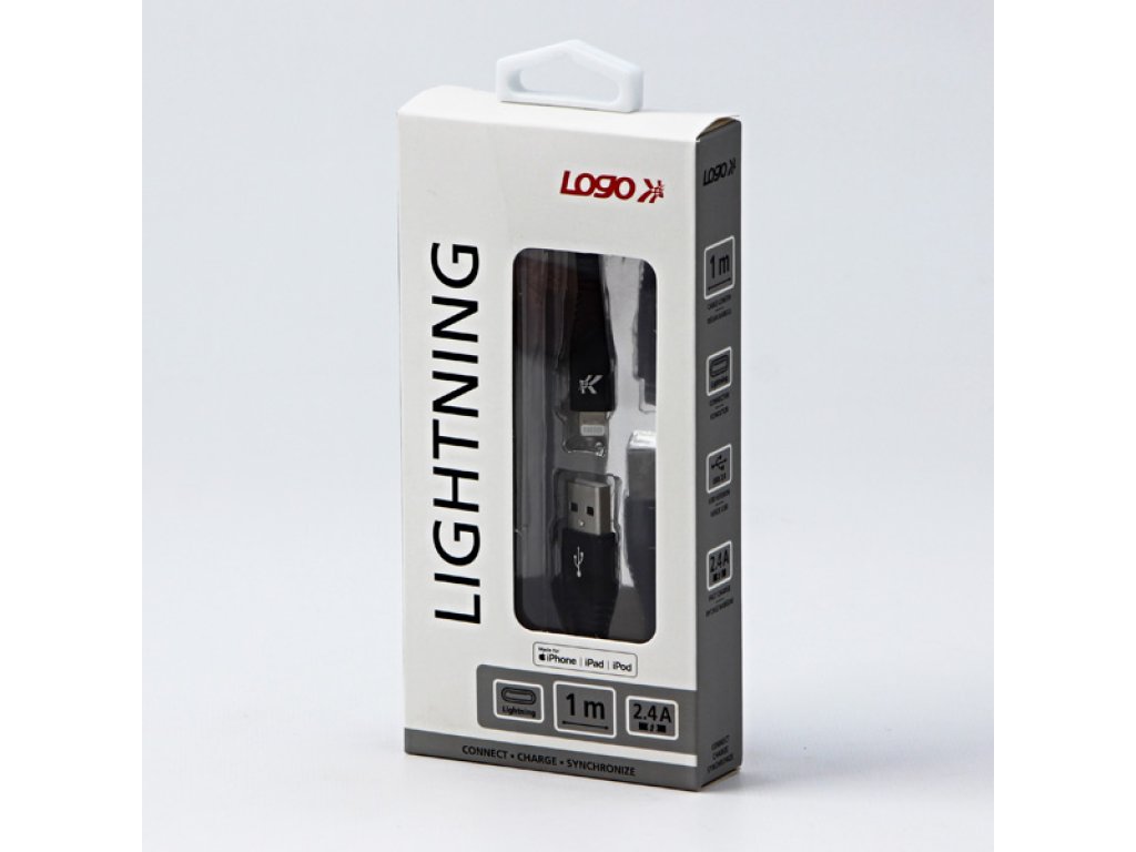 Kabel USB (2.0),černý,C89,1m, USB A M- Apple Lightning