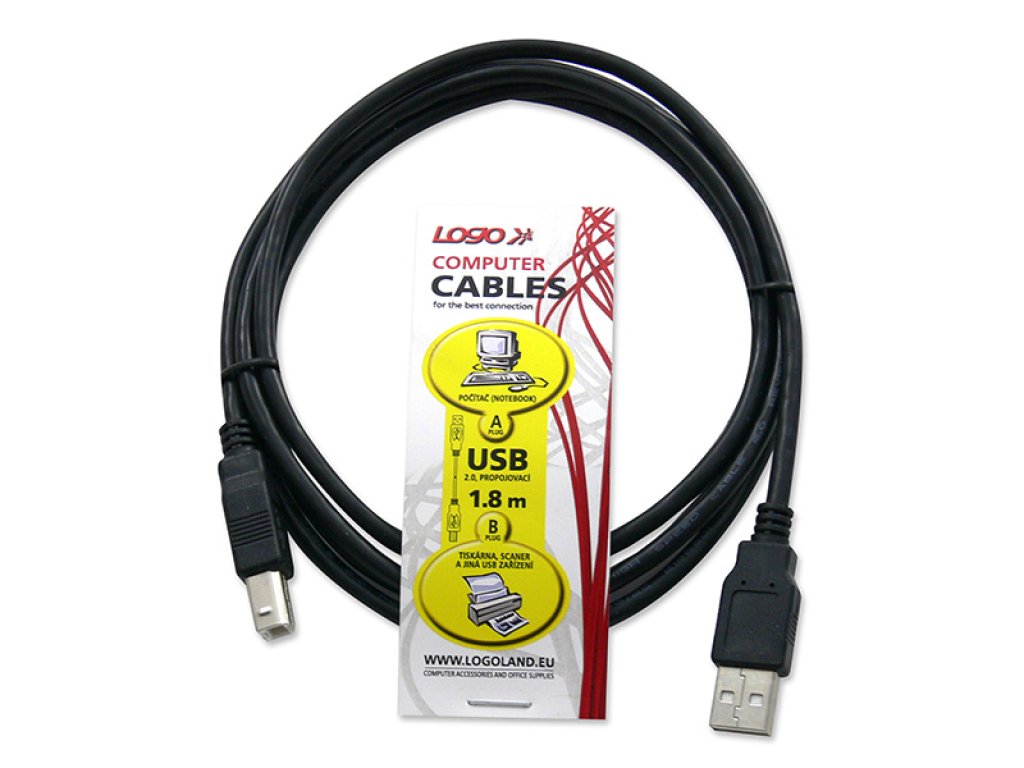 Kabel USB (2.0),černý, USB A M- USB B M, 1.8m, , Logo
